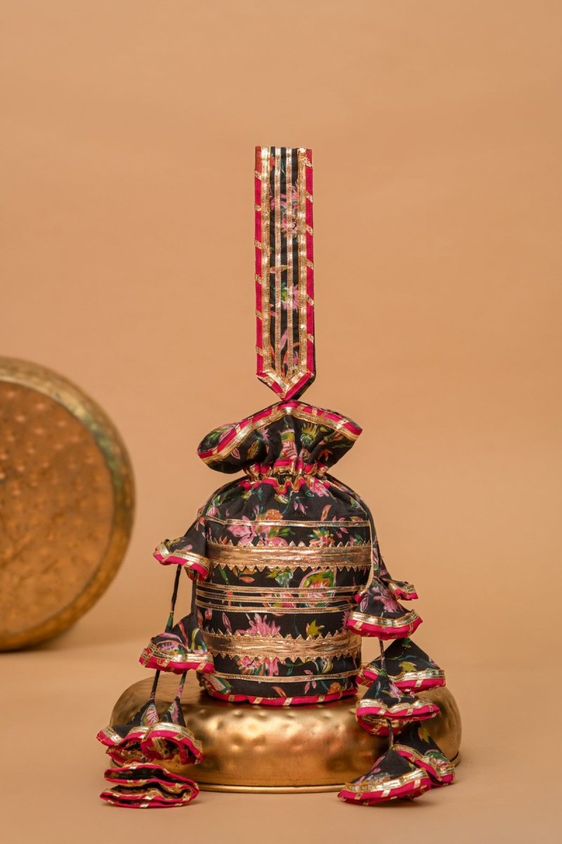 FLORAL PRINTED GOTA PATTI POTLI BAG - Pomcha Jaipur