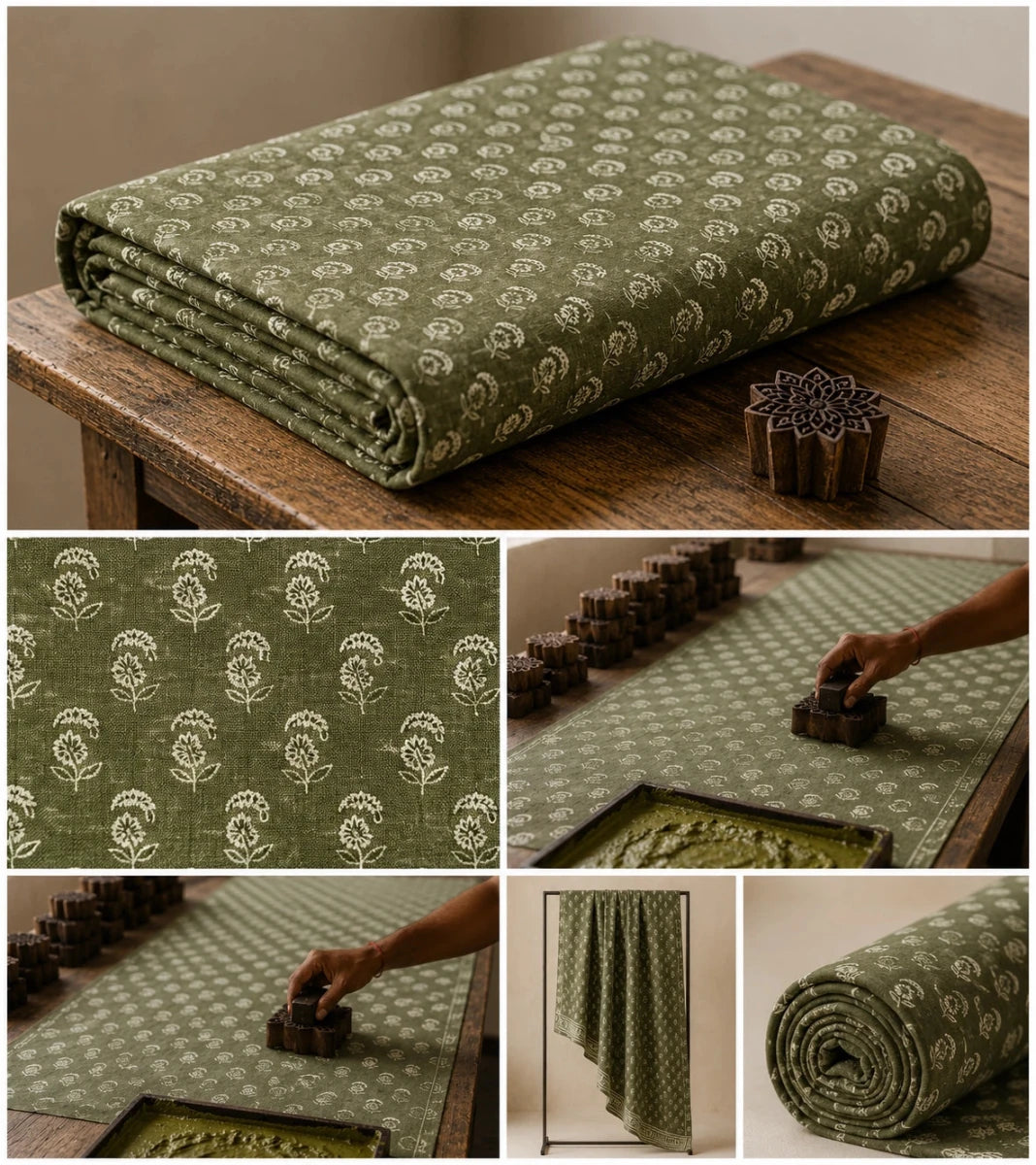 FOREST GREEN BUTA COTTON HAND BLOCK PRINT FABRIC - Pomcha Jaipur