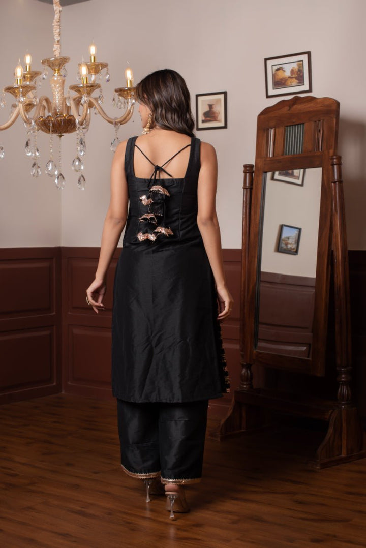 GHAZAL BLACK COTTON SILK GOTA PATTI SUIT SET WITH SOFT NET DUPATTA - Pomcha Jaipur