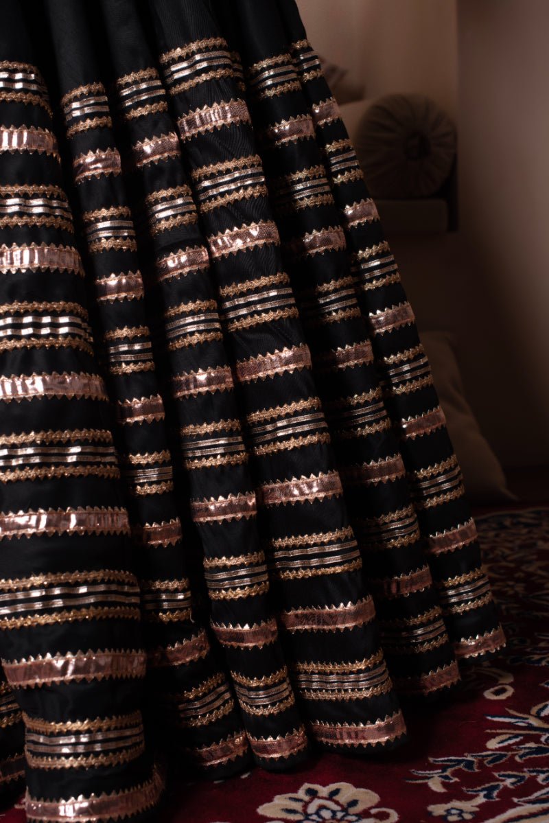 GHAZAL BLACK GOTA PATTI COTTON SILK LEHENGA SET WITH SOFT NET DUPATTA - Pomcha Jaipur
