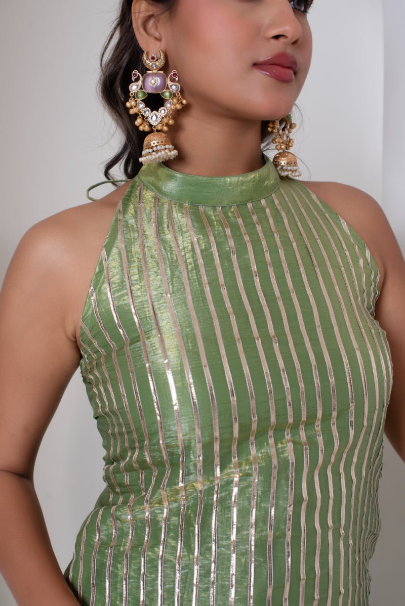 GHAZAL GREEN COSMOS SILK GOTTA PATTI SUIT SET WITH COSMOS SILK DUPATTA - Pomcha Jaipur