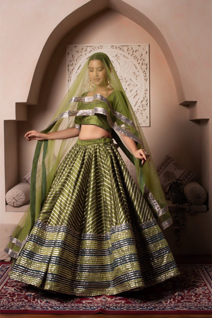 GHAZAL GREEN GOTA PATTI COTTON SILK LEHENGA SET WITH SOFT NET DUPATTA - Pomcha Jaipur