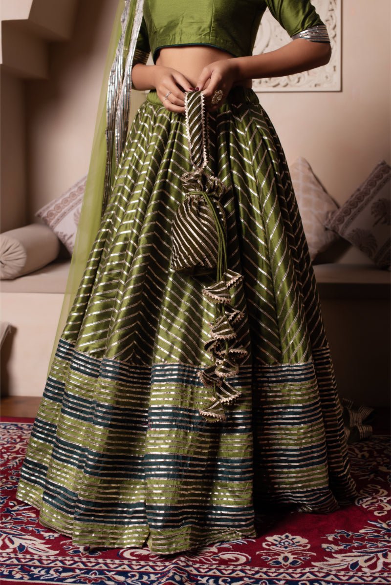GHAZAL GREEN GOTA PATTI COTTON SILK LEHENGA SET WITH SOFT NET DUPATTA - Pomcha Jaipur
