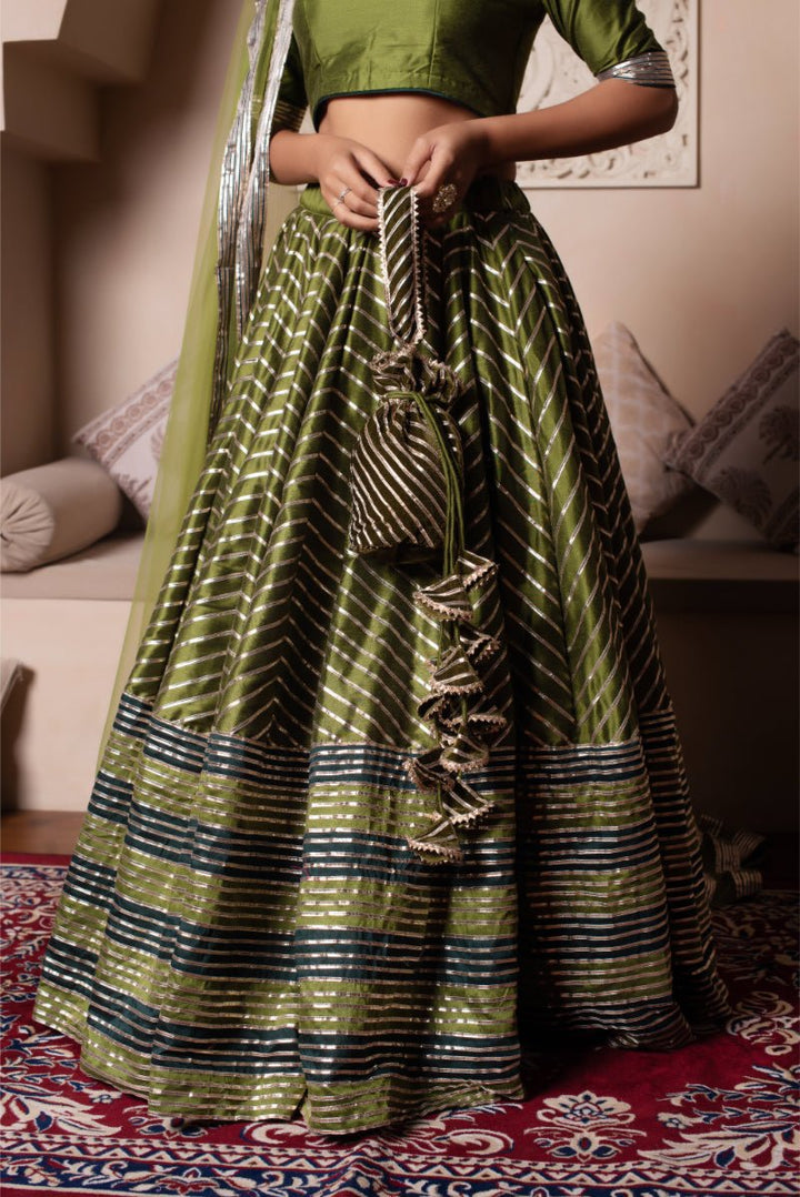 GHAZAL GREEN GOTA PATTI COTTON SILK LEHENGA SET WITH SOFT NET DUPATTA - Pomcha Jaipur