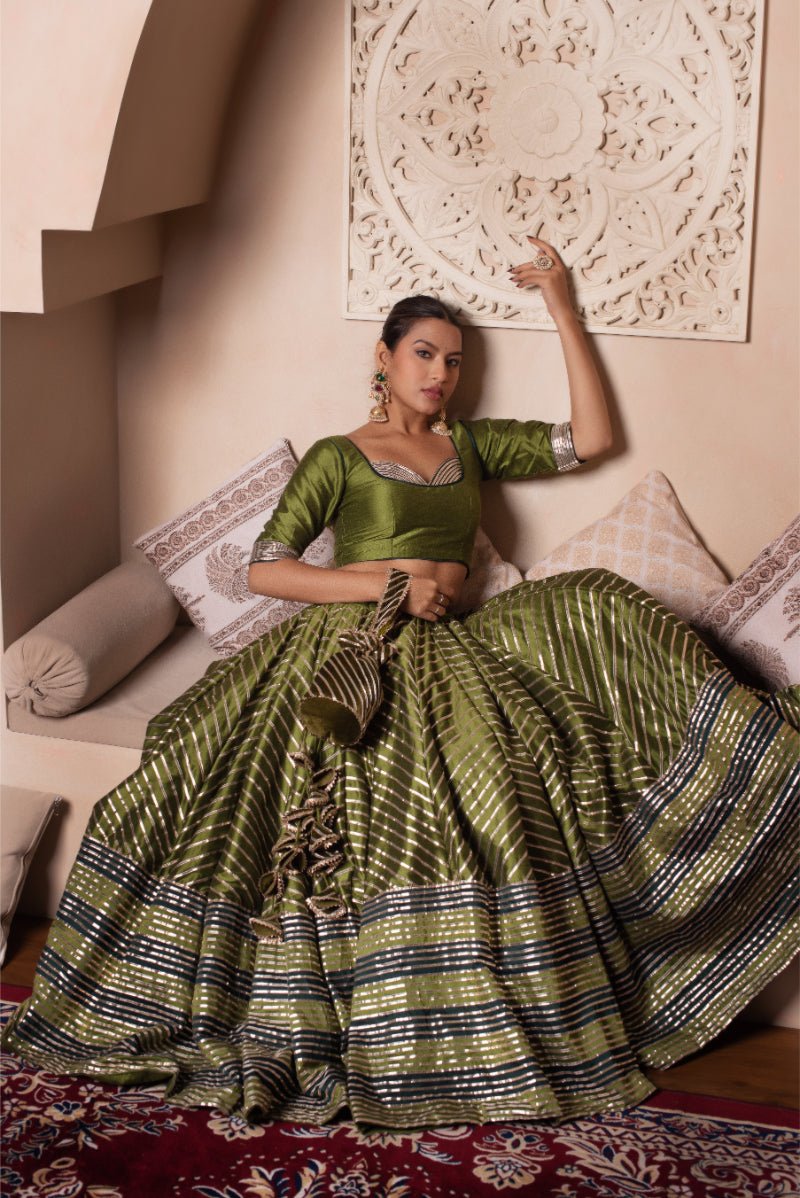 GHAZAL GREEN GOTA PATTI COTTON SILK LEHENGA SET WITH SOFT NET DUPATTA - Pomcha Jaipur