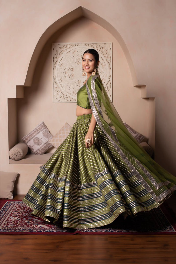 GHAZAL GREEN GOTA PATTI COTTON SILK LEHENGA SET WITH SOFT NET DUPATTA - Pomcha Jaipur