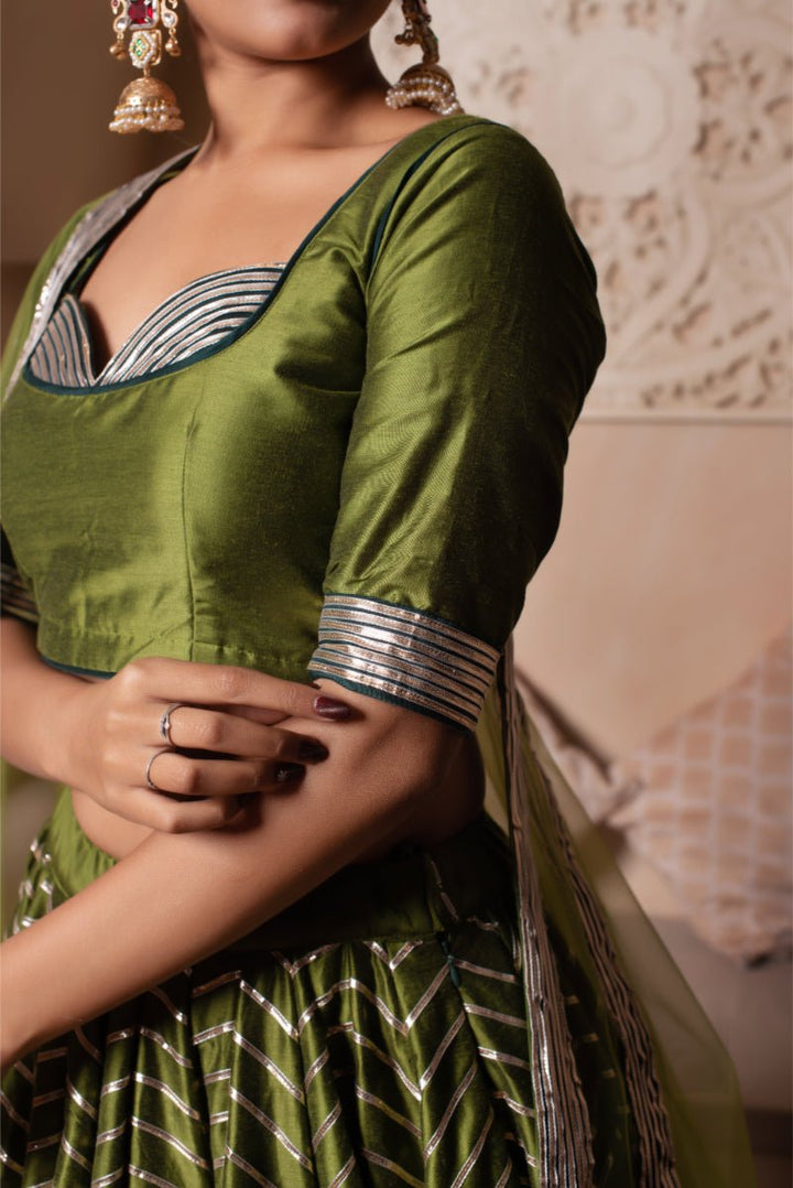 GHAZAL GREEN GOTA PATTI COTTON SILK LEHENGA SET WITH SOFT NET DUPATTA - Pomcha Jaipur