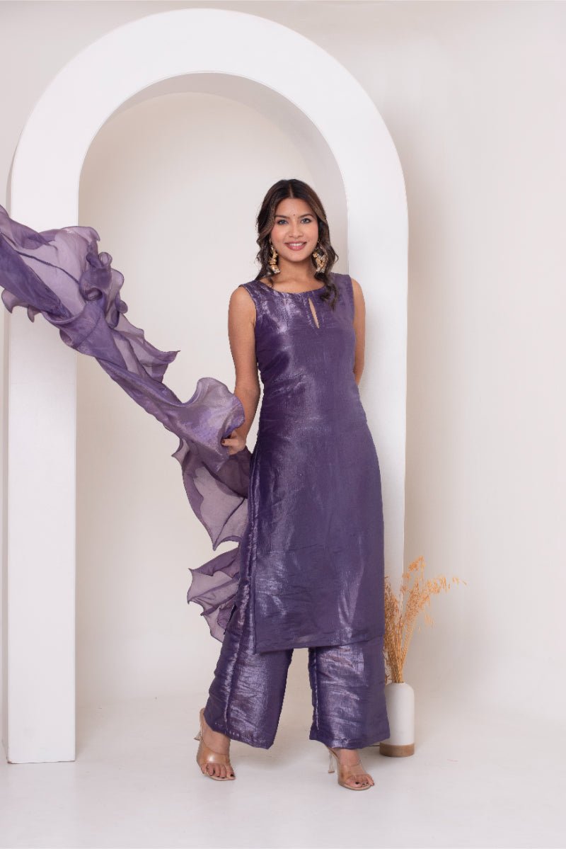 GHAZAL LIGHT PURPLE SILK KURTA SET WITH SILK FRILL DUPATTA - Pomcha Jaipur