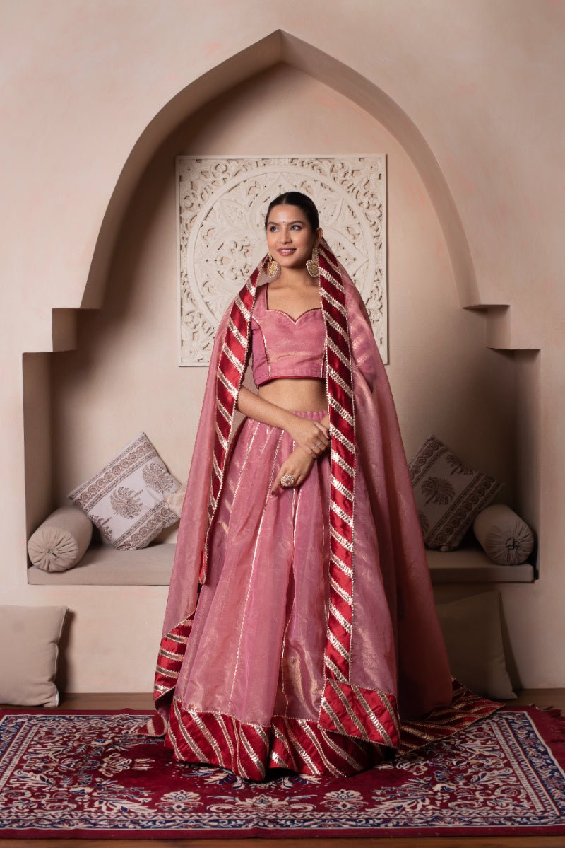 GHAZAL PEACH GOTA PATTI SILK LEHENGA SET WITH SILK DUPATTA - Pomcha Jaipur
