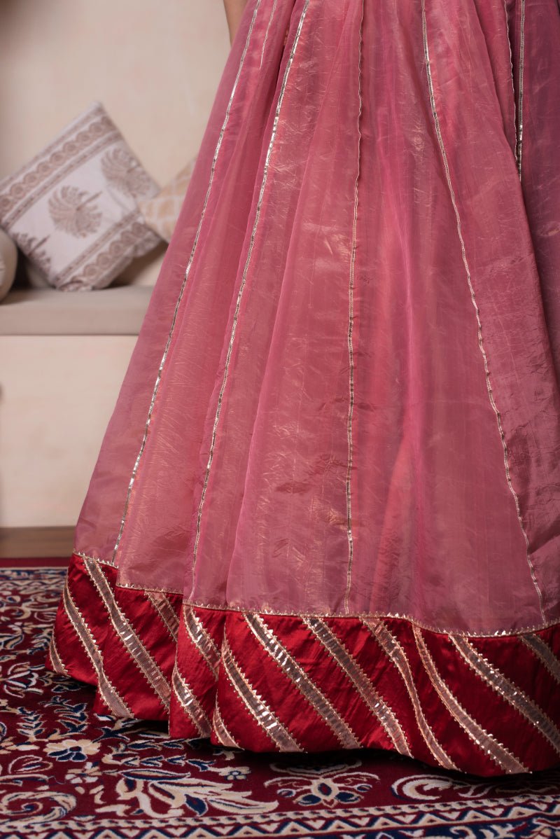 GHAZAL PEACH GOTA PATTI SILK LEHENGA SET WITH SILK DUPATTA - Pomcha Jaipur