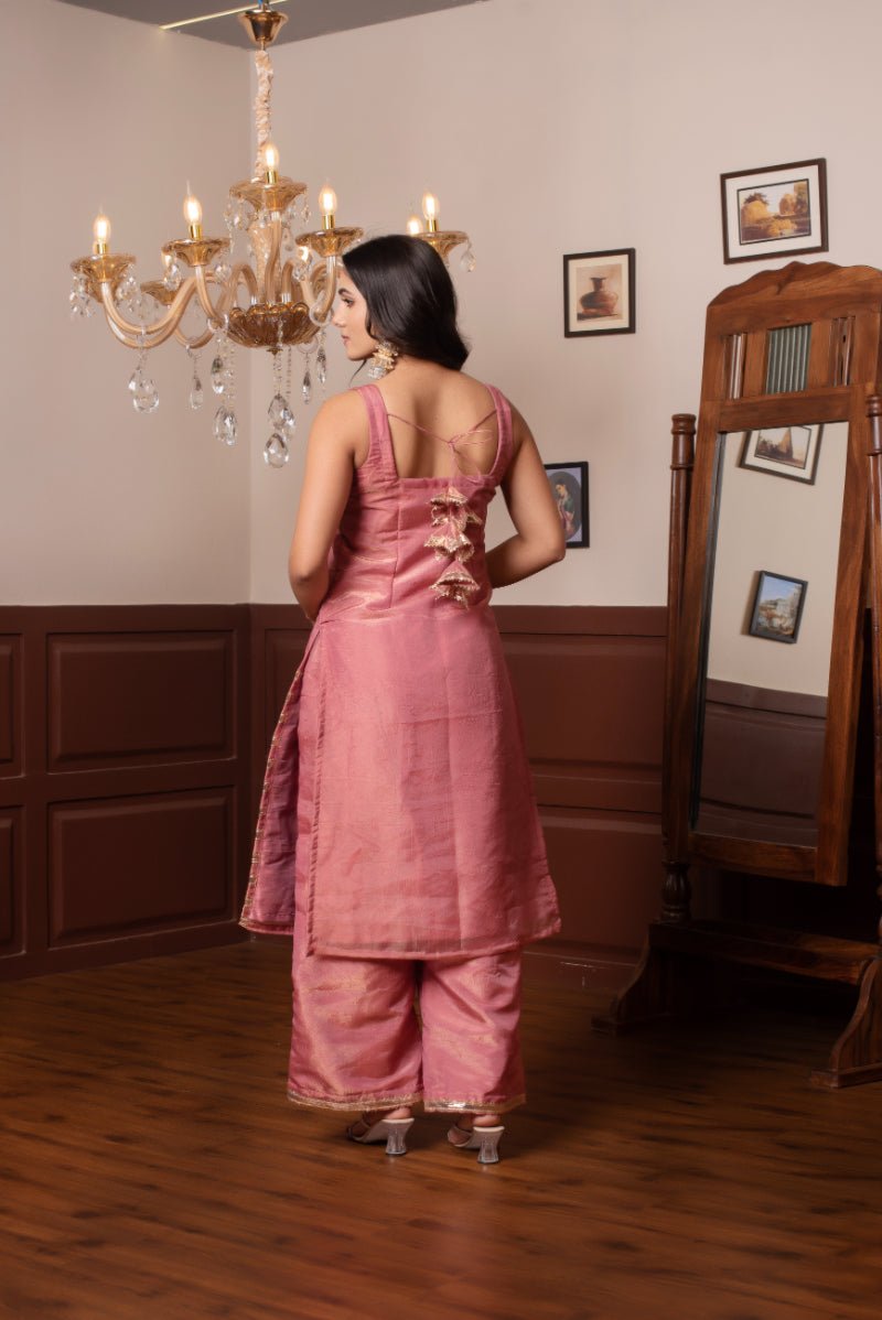 GHAZAL PEACH SILK GOTA PATTI SUIT SET WITH SILK DUPATTA - Pomcha Jaipur