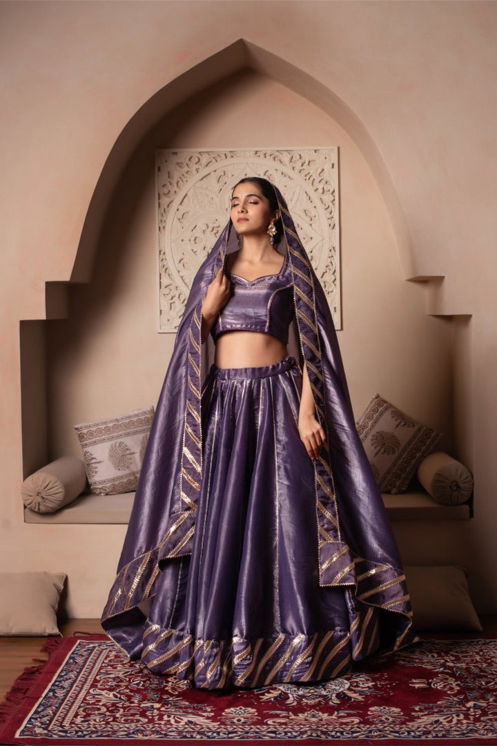 GHAZAL PURPLE SILK GOTA PATTI LEHENGA SET WITH SILK DUPATTA - Pomcha Jaipur