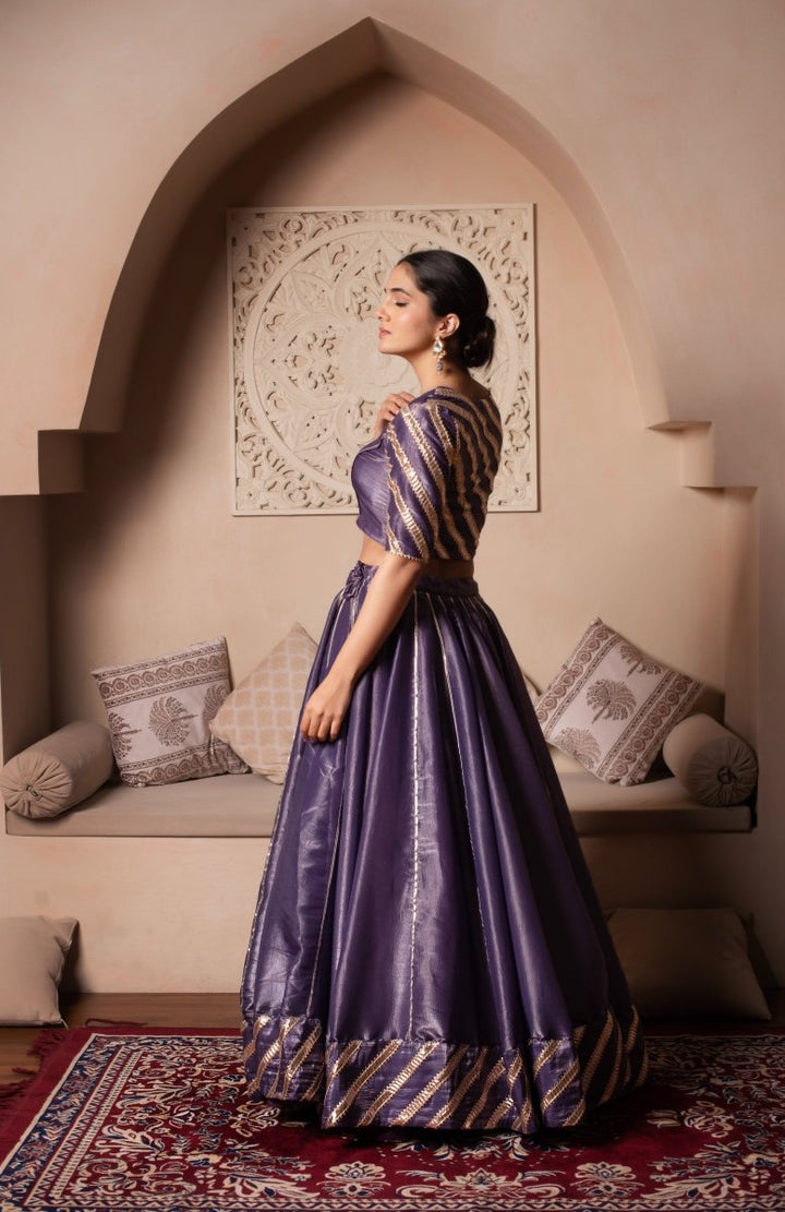 GHAZAL PURPLE SILK GOTA PATTI LEHENGA SET WITH SILK DUPATTA - Pomcha Jaipur