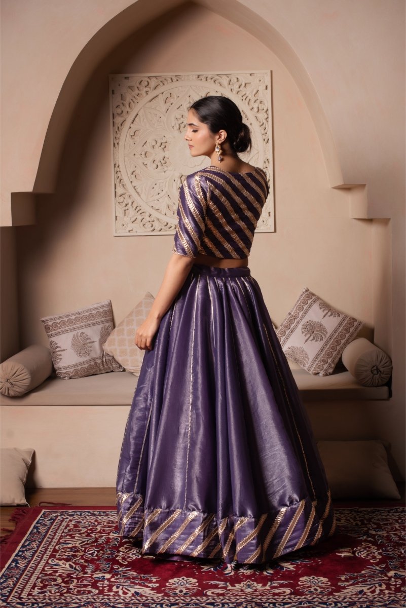 GHAZAL PURPLE SILK GOTA PATTI LEHENGA SET WITH SILK DUPATTA - Pomcha Jaipur