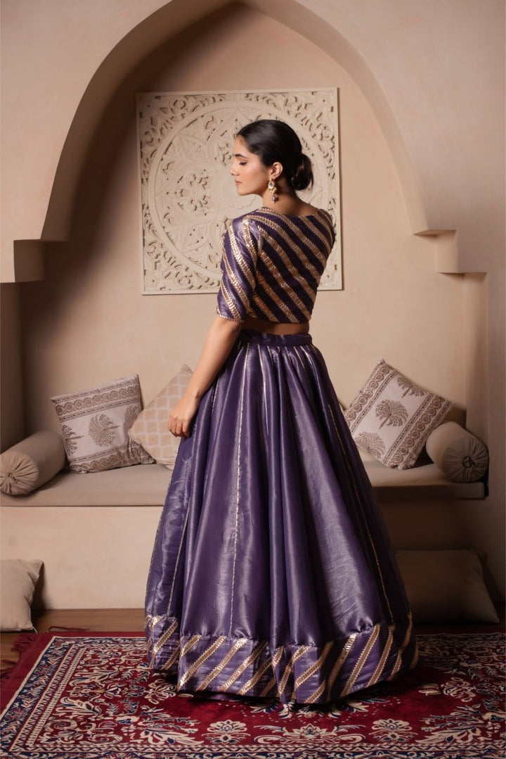 GHAZAL PURPLE SILK GOTA PATTI LEHENGA SET WITH SILK DUPATTA - Pomcha Jaipur