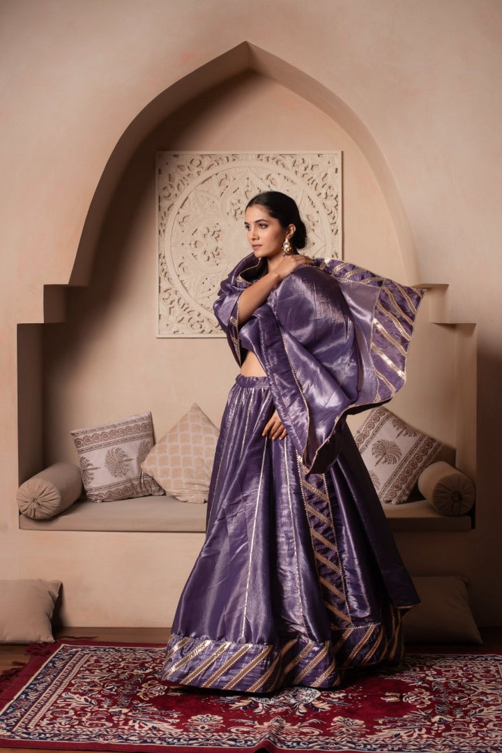 GHAZAL PURPLE SILK GOTA PATTI LEHENGA SET WITH SILK DUPATTA - Pomcha Jaipur