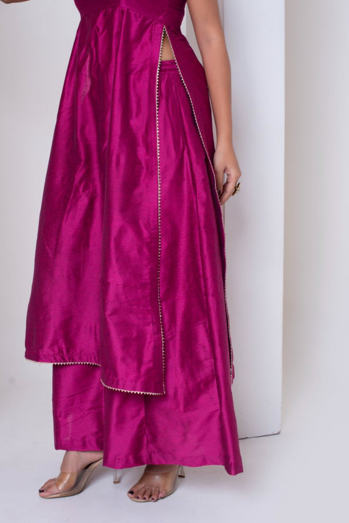 GHAZAL RAANI PINK COTTON SILK SUIT SET FRILL ORGANZA DUPATTA - Pomcha Jaipur