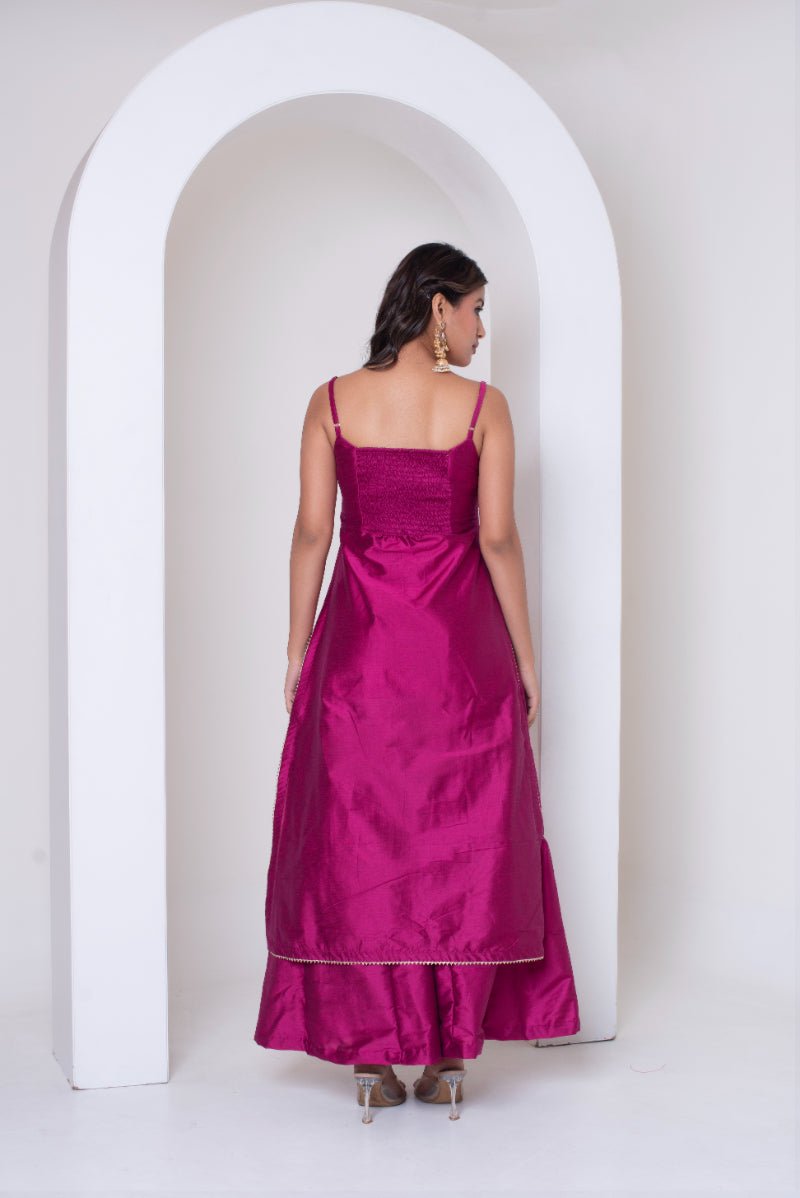 GHAZAL RAANI PINK COTTON SILK SUIT SET FRILL ORGANZA DUPATTA - Pomcha Jaipur