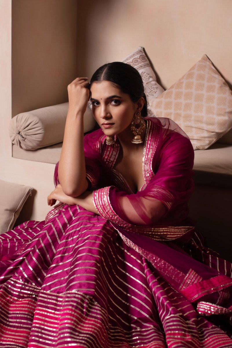 GHAZAL RAANI PINK GOTA PATTI COTTON SILK LEHENGA WITH SOFT NET DUPATTA - Pomcha Jaipur
