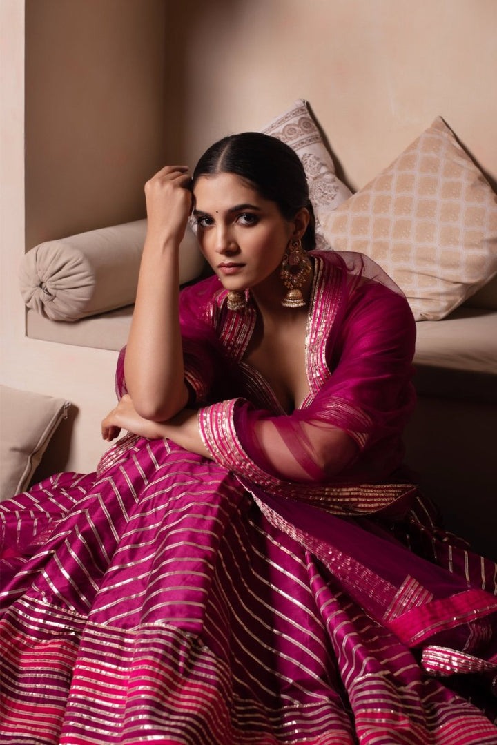 GHAZAL RAANI PINK GOTA PATTI COTTON SILK LEHENGA WITH SOFT NET DUPATTA - Pomcha Jaipur