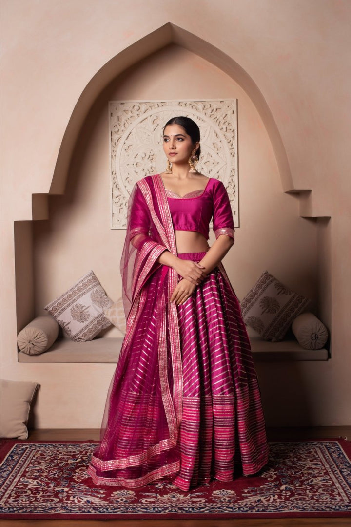 GHAZAL RAANI PINK GOTA PATTI COTTON SILK LEHENGA WITH SOFT NET DUPATTA - Pomcha Jaipur