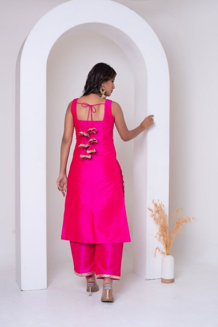 GHAZAL TAFFETA SILK GOTA PATTI SUIT SET WITH SOFT NET DUPATTA - Pomcha Jaipur