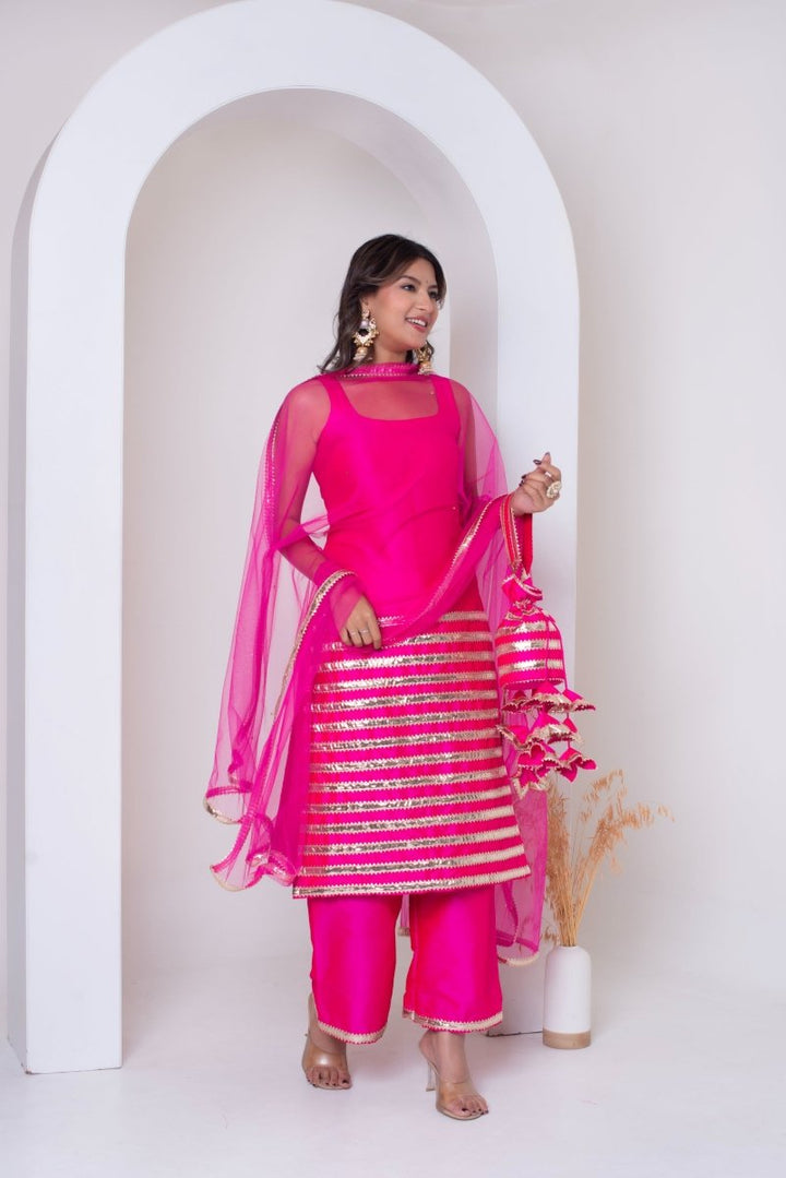 GHAZAL TAFFETA SILK GOTA PATTI SUIT SET WITH SOFT NET DUPATTA - Pomcha Jaipur