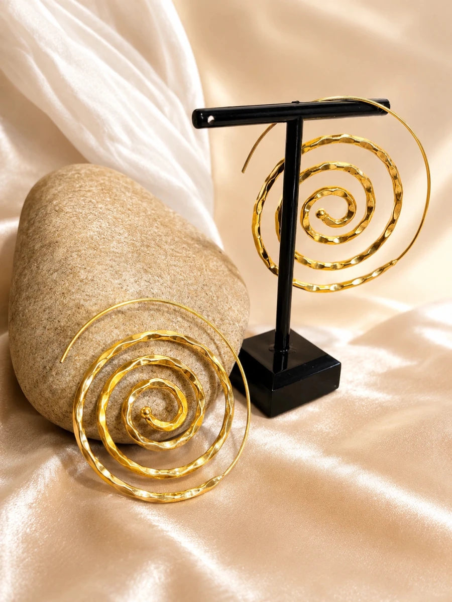 GOLDEN SPIRAL DROP EARRINGS - Pomcha Jaipur