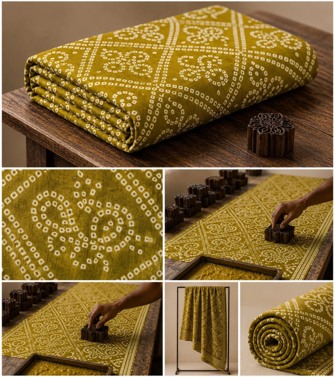 GREEN BANDHEJ FABRIC WITH TRADITIONAL PATTERNS AND SOFT COMFORTABLE - Pomcha Jaipur