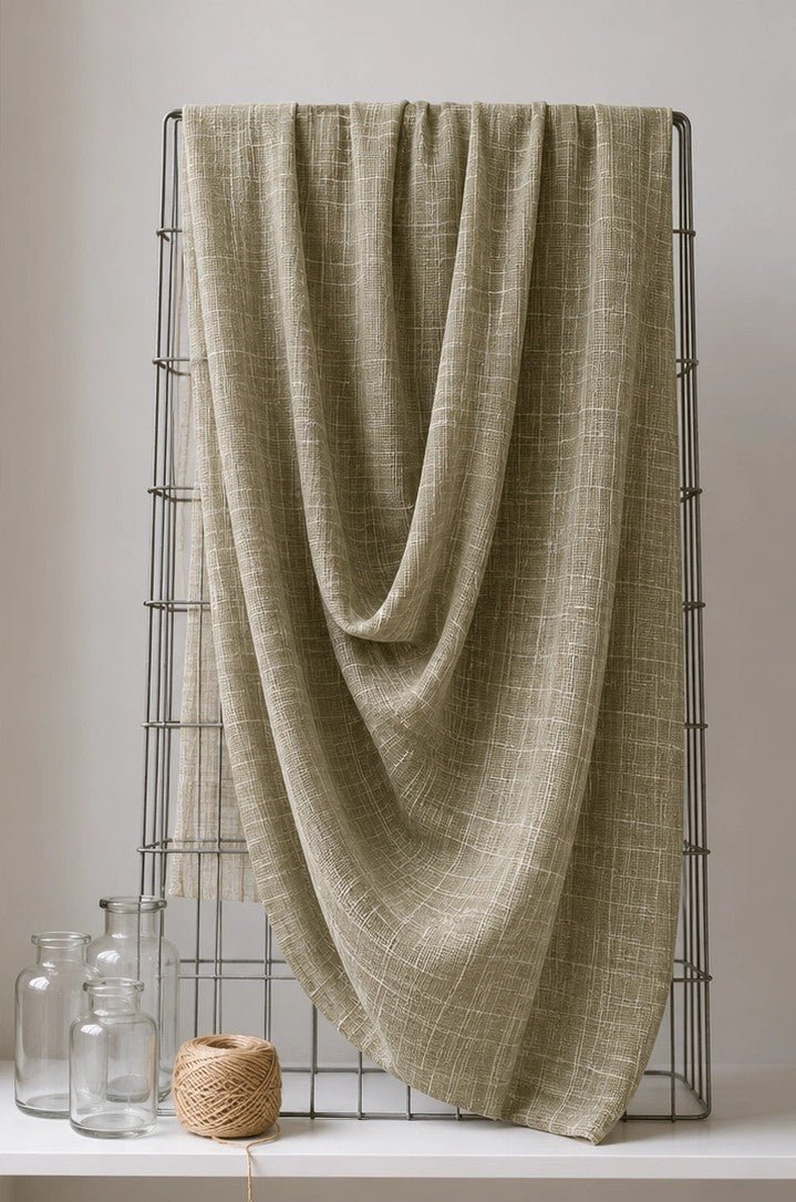 GREEN OLIVE MIST PURE COTTON SLUB FABRIC - Pomcha Jaipur
