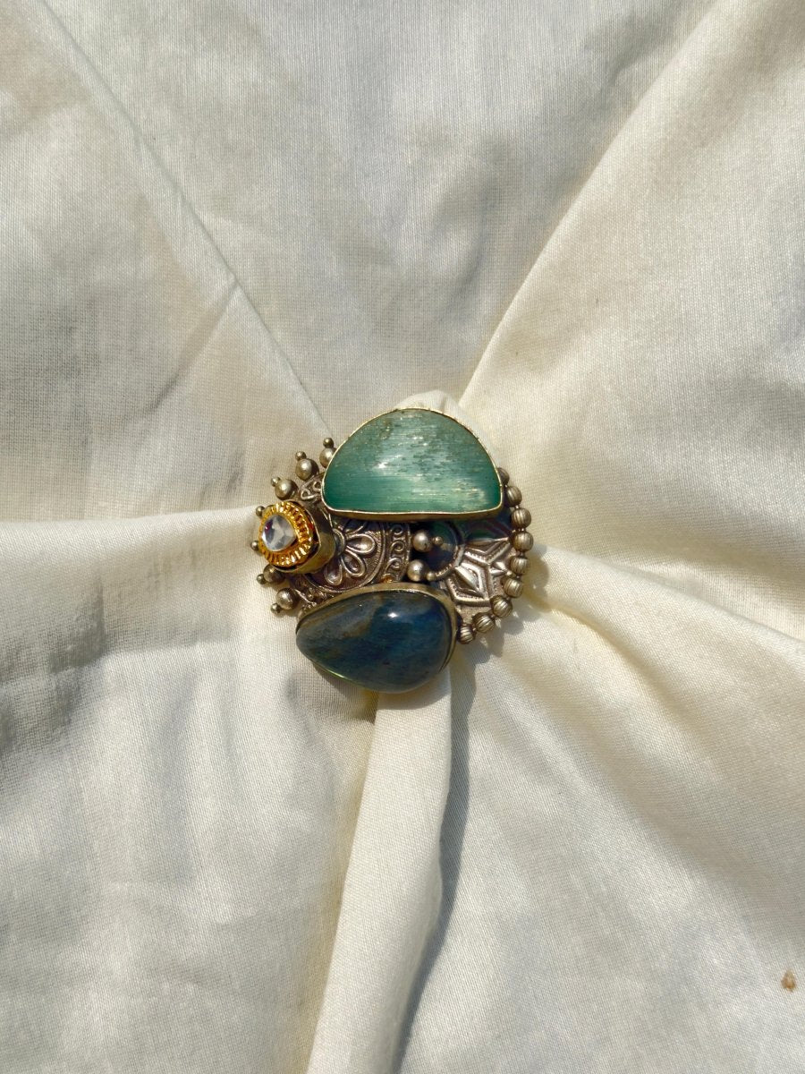 GREEN ZIECON SLIVER OXIDISED RING - Pomcha Jaipur