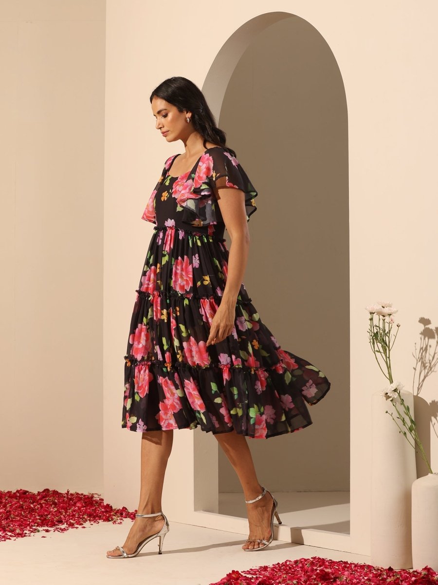GUL GULABI PHOOL 3 TIERED DRESS - Pomcha Jaipur