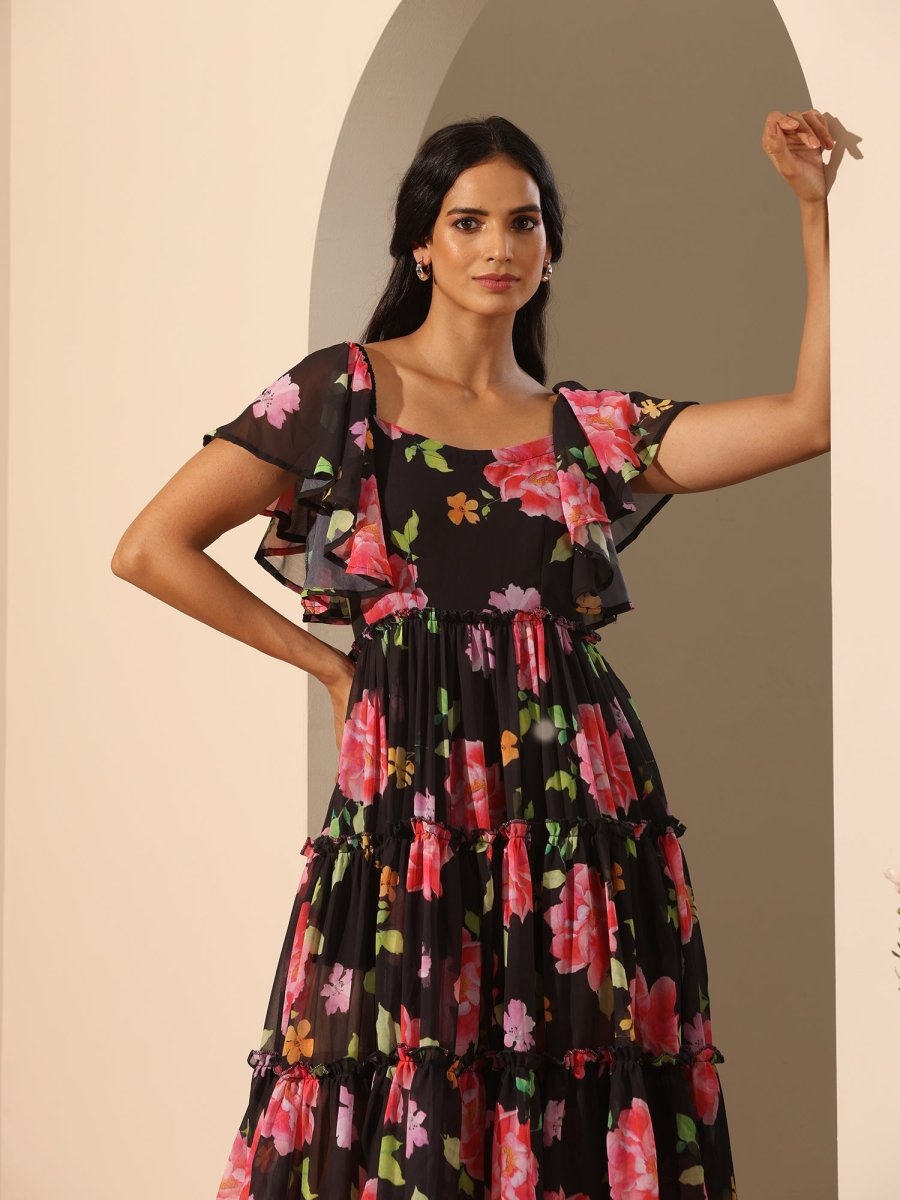 GUL GULABI PHOOL 3 TIERED DRESS - Pomcha Jaipur