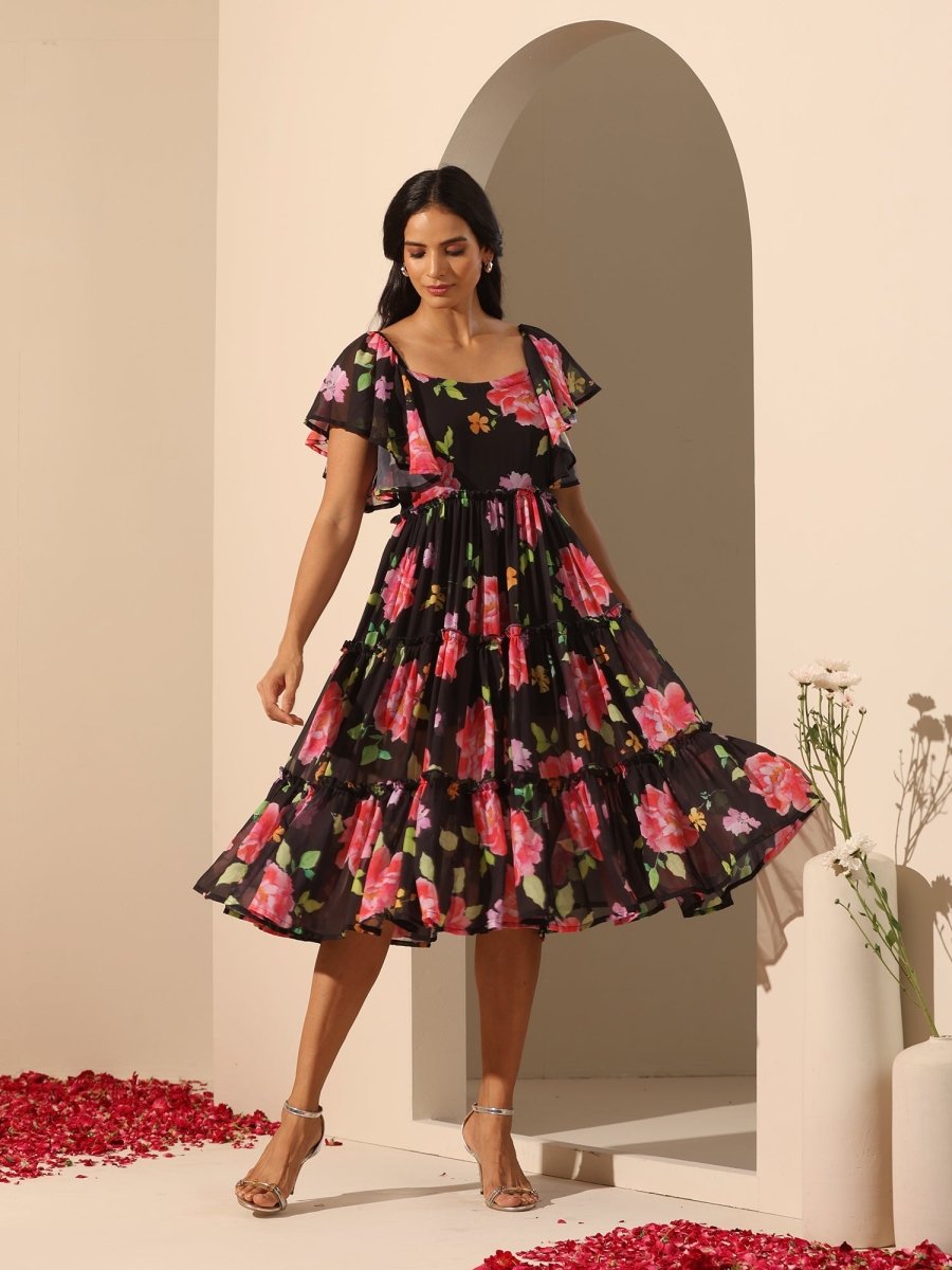GUL GULABI PHOOL 3 TIERED DRESS - Pomcha Jaipur