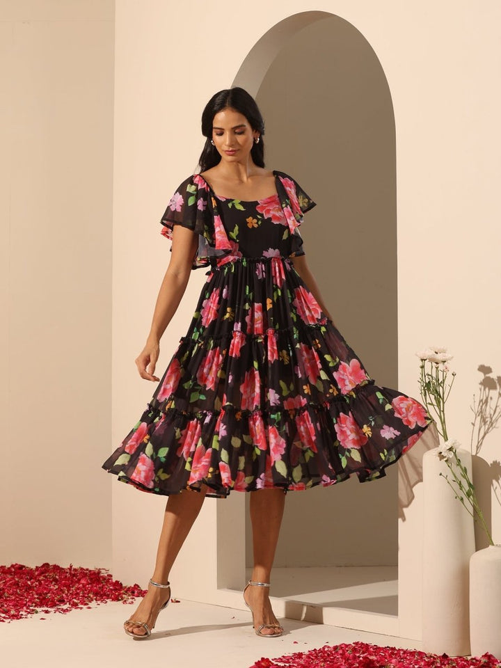 GUL GULABI PHOOL 3 TIERED DRESS - Pomcha Jaipur