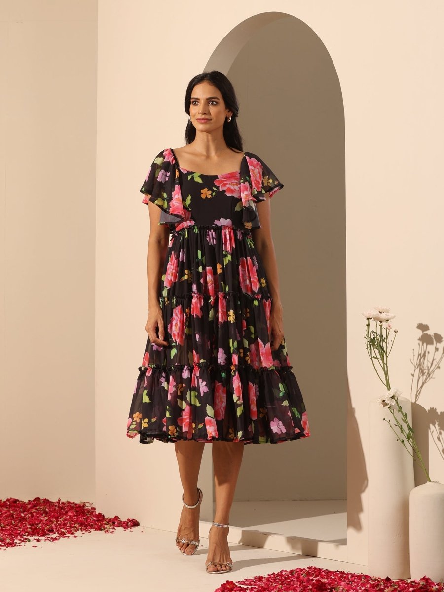 GUL GULABI PHOOL 3 TIERED DRESS - Pomcha Jaipur
