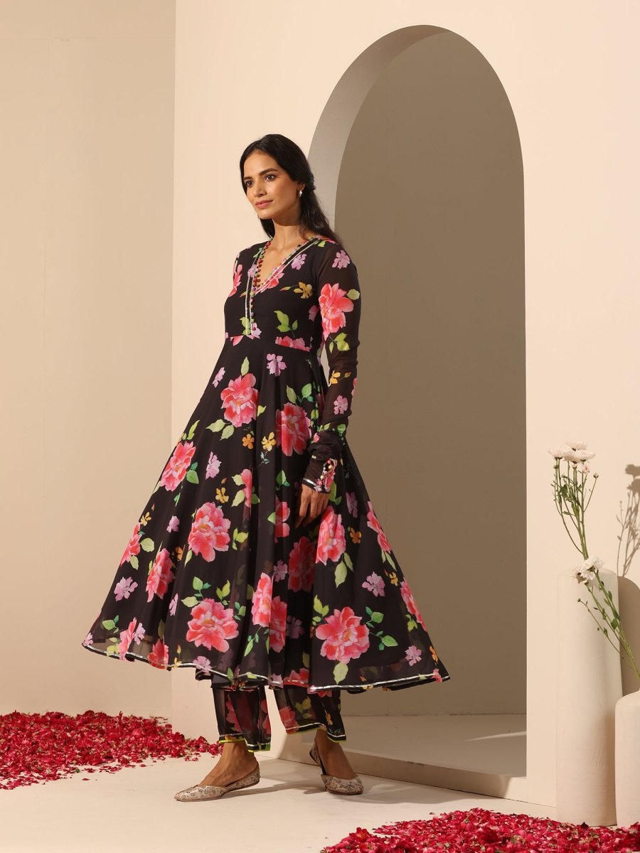 GUL GULABI PHOOL ANARKALI SET - Pomcha Jaipur