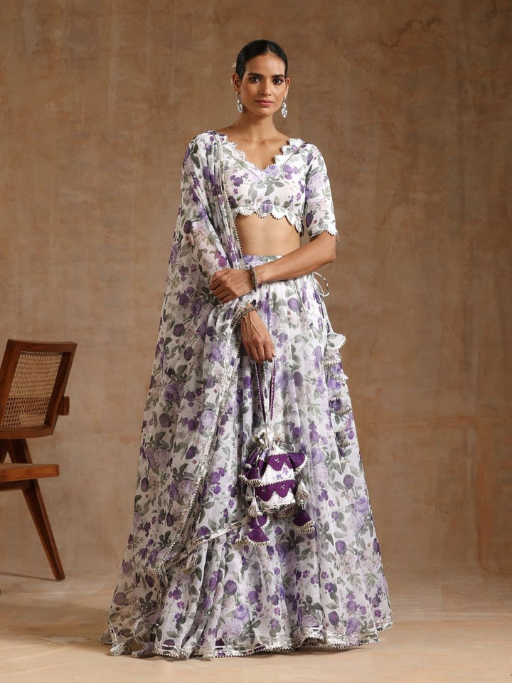 GUL JAMINI PURPLE ORGANZA LEHENGA WITH ORGANZA DUPATTA SET - Pomcha Jaipur