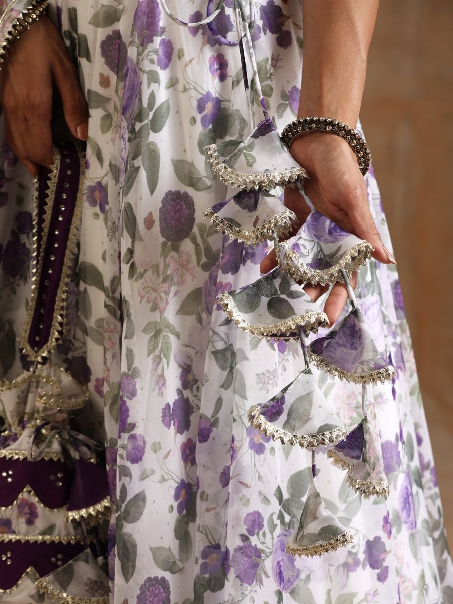 GUL JAMINI PURPLE ORGANZA LEHENGA WITH ORGANZA DUPATTA SET - Pomcha Jaipur