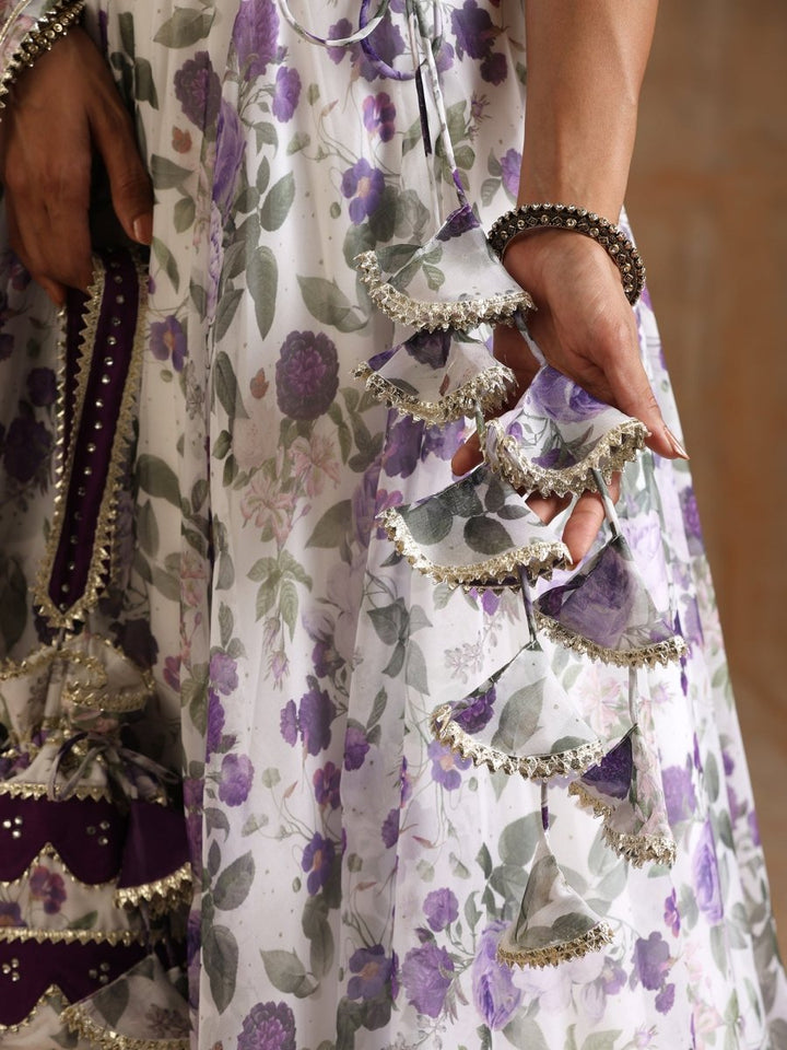 GUL JAMINI PURPLE ORGANZA LEHENGA WITH ORGANZA DUPATTA SET - Pomcha Jaipur