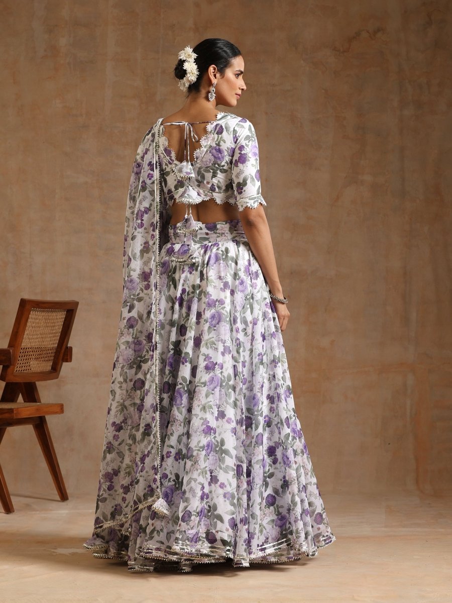 GUL JAMINI PURPLE ORGANZA LEHENGA WITH ORGANZA DUPATTA SET - Pomcha Jaipur