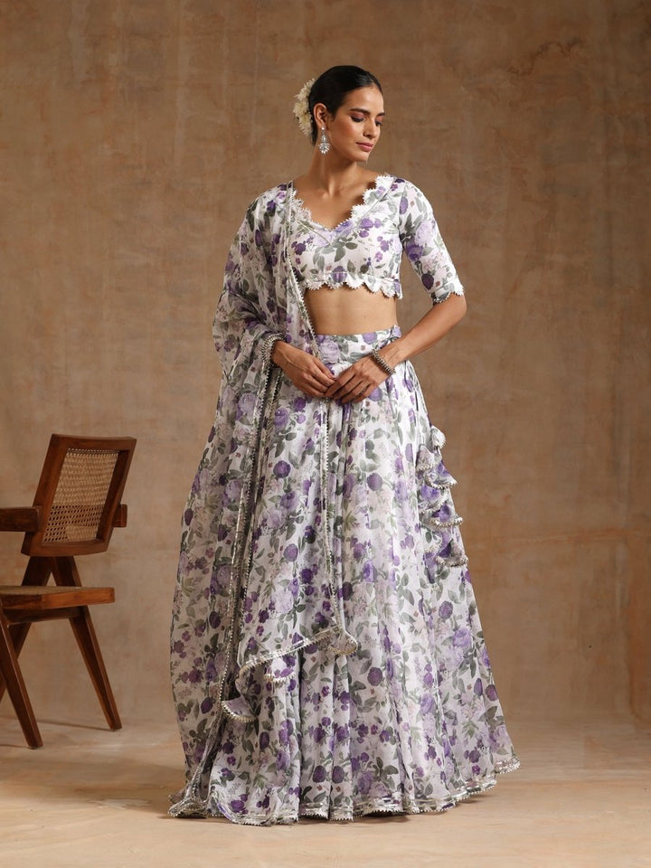 GUL JAMINI PURPLE ORGANZA LEHENGA WITH ORGANZA DUPATTA SET - Pomcha Jaipur