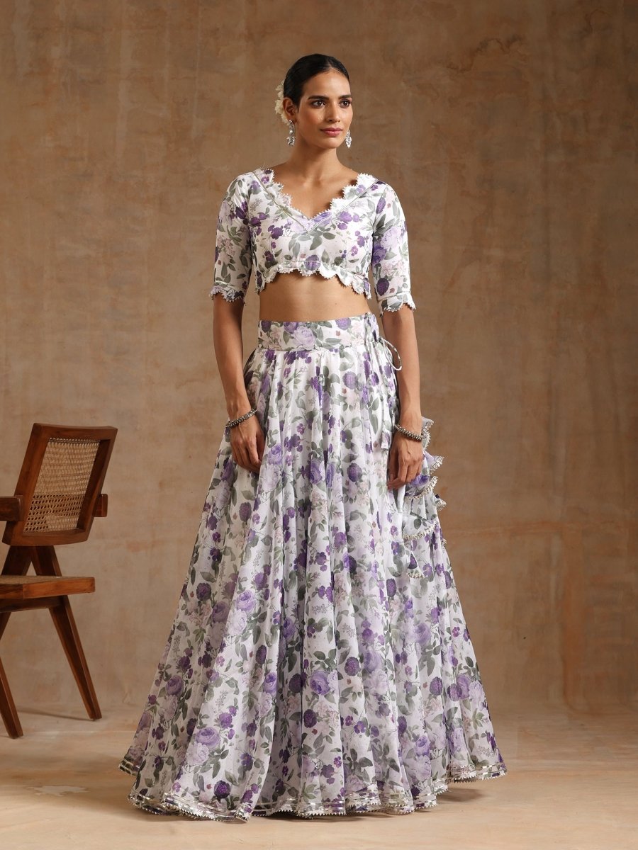 GUL JAMINI PURPLE ORGANZA LEHENGA WITH ORGANZA DUPATTA SET - Pomcha Jaipur