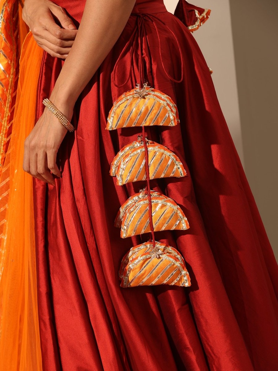 GUL MAROON TAFFETA SILK LEHENGA WITH LACE WORK SOFT NET DUPATTA SET - Pomcha Jaipur