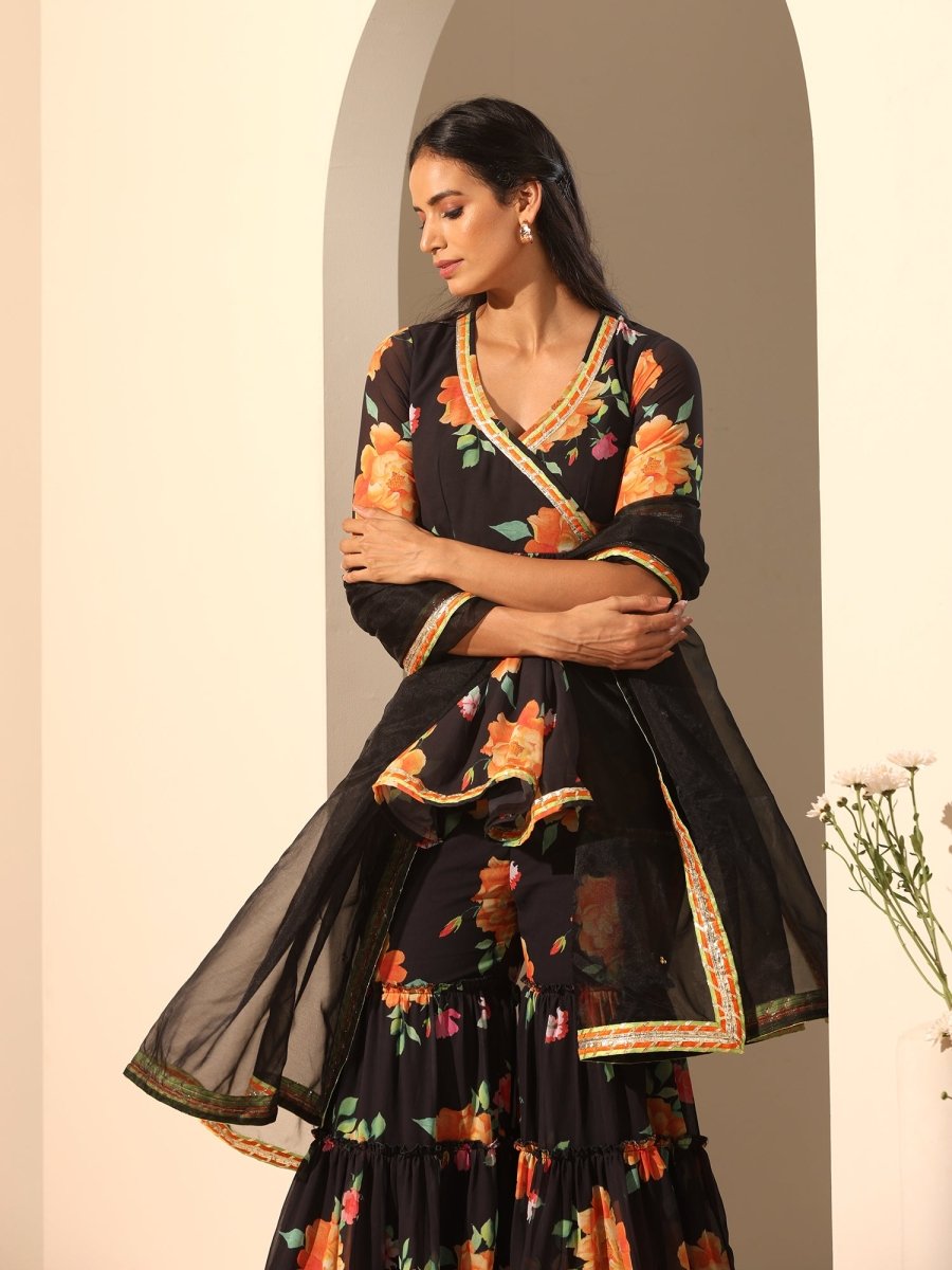 GUL NARANGI SHARARA SET - Pomcha Jaipur