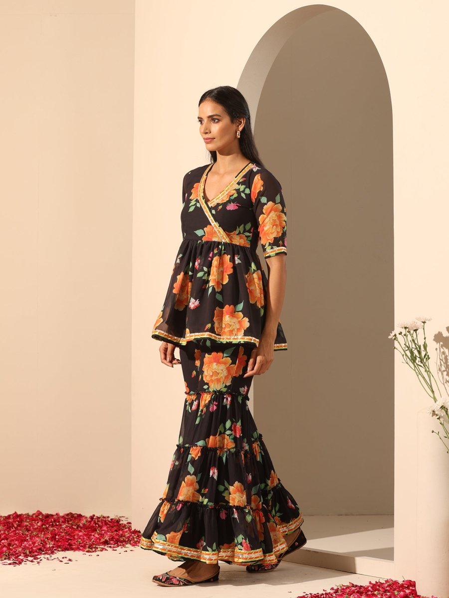 GUL NARANGI SHARARA SET - Pomcha Jaipur