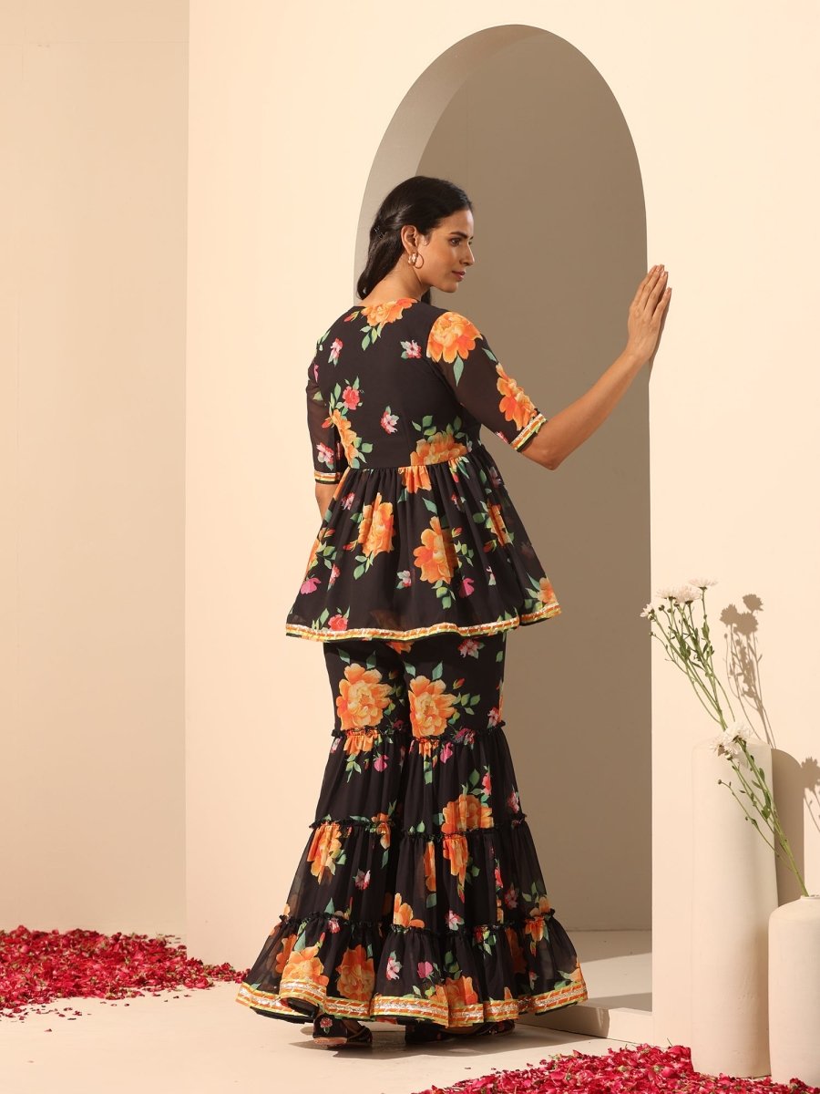 GUL NARANGI SHARARA SET - Pomcha Jaipur