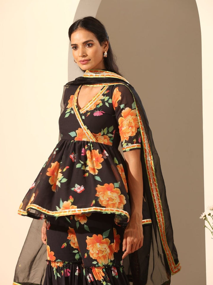 GUL NARANGI SHARARA SET - Pomcha Jaipur