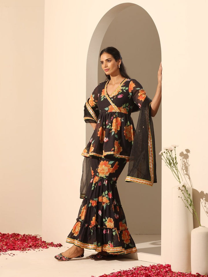 GUL NARANGI SHARARA SET - Pomcha Jaipur