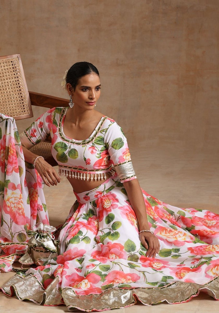 GUL NOOR WHITE Georgette LEHENGA WITH Georgette DUPATTA SET - Pomcha Jaipur